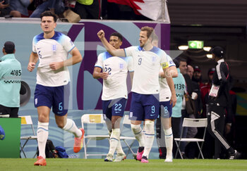 2022-12-10 - Harry Kane of England celebrates his goal on a penalty kick during the FIFA World Cup 2022, Quarter-final football match between England and France on December 10, 2022 at Al Bayt Stadium in Al Khor, Qatar - FOOTBALL - WORLD CUP 2022 - 1/4 - ENGLAND V FRANCE - FIFA WORLD CUP - SOCCER