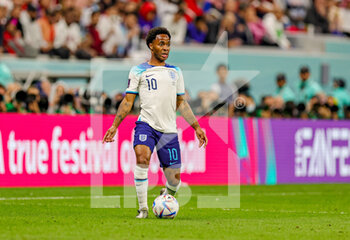 2022-12-11 - Raheem Sterling (10) of England during the FIFA World Cup 2022, Quarter-final football match between England and France on December 10, 2022 at Al Bayt Stadium in Al Khor, Qatar - FOOTBALL - WORLD CUP 2022 - 1/4 - ENGLAND V FRANCE - FIFA WORLD CUP - SOCCER