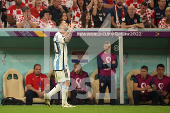2022-12-13 - Lionel Messi of Argentina celebrates his goal during the FIFA World Cup 2022, Semi-final football match between Argentina and Croatia on December 13, 2022 at Lusail Stadium in Al Daayen, Qatar - FOOTBALL - WORLD CUP 2022 - 1/2 - ARGENTINA V CROATIA - FIFA WORLD CUP - SOCCER