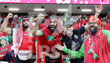 2022-12-14 - Morocco fans during the FIFA World Cup 2022, Semi-final football match between France and Morocco on December 14, 2022 at Al Bayt Stadium in Al Khor, Qatar - FOOTBALL - WORLD CUP 2022 - 1/2 - FRANCE V MOROCCO - FIFA WORLD CUP - SOCCER