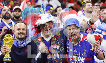 2022-12-14 - France fans during the FIFA World Cup 2022, Semi-final football match between France and Morocco on December 14, 2022 at Al Bayt Stadium in Al Khor, Qatar - FOOTBALL - WORLD CUP 2022 - 1/2 - FRANCE V MOROCCO - FIFA WORLD CUP - SOCCER