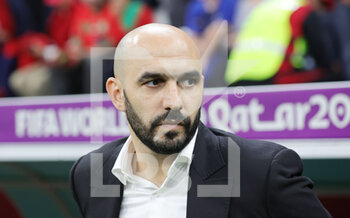 2022-12-14 - Head coach Walid Regragui of Morocco during the FIFA World Cup 2022, Semi-final football match between France and Morocco on December 14, 2022 at Al Bayt Stadium in Al Khor, Qatar - FOOTBALL - WORLD CUP 2022 - 1/2 - FRANCE V MOROCCO - FIFA WORLD CUP - SOCCER