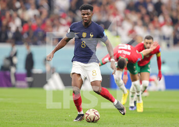 2022-12-14 - Aurelien Tchouameni of France during the FIFA World Cup 2022, Semi-final football match between France and Morocco on December 14, 2022 at Al Bayt Stadium in Al Khor, Qatar - FOOTBALL - WORLD CUP 2022 - 1/2 - FRANCE V MOROCCO - FIFA WORLD CUP - SOCCER