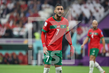 2022-12-14 - Hakim Ziyech of Morocco during the FIFA World Cup 2022, Semi-final football match between France and Morocco on December 14, 2022 at Al Bayt Stadium in Al Khor, Qatar - FOOTBALL - WORLD CUP 2022 - 1/2 - FRANCE V MOROCCO - FIFA WORLD CUP - SOCCER