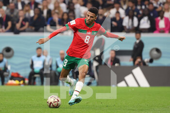 2022-12-14 - Azzedine Ounahi of Morocco during the FIFA World Cup 2022, Semi-final football match between France and Morocco on December 14, 2022 at Al Bayt Stadium in Al Khor, Qatar - FOOTBALL - WORLD CUP 2022 - 1/2 - FRANCE V MOROCCO - FIFA WORLD CUP - SOCCER