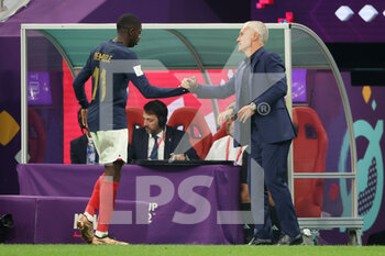 2022-12-14 - Ousmane Dembele of France and Coach of France Didier Deschamps during the FIFA World Cup 2022, Semi-final football match between France and Morocco on December 14, 2022 at Al Bayt Stadium in Al Khor, Qatar - FOOTBALL - WORLD CUP 2022 - 1/2 - FRANCE V MOROCCO - FIFA WORLD CUP - SOCCER