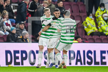 2022-01-26 - Georgios Giakoumakis (7) of Celtic FC celebrates his goal 0-2 during the Scottish championship, Cinch SPFL Premiership football match between Heart of Midlothian and Celtic on January 26, 2022 at Tynecastle Park in Edinburgh, Scotland - HEART OF MIDLOTHIAN VS CELTIC - SCOTTISH PREMIERSHIP - SOCCER