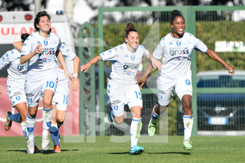 2022-01-15 - Chante' Dompig (Empoli Ladies) and Elisabetta Oliviero (Empoli Ladies) celebrates after scoring the goal 0-1 during the Italian Football Championship League A Women 2021/2022 match between AS Roma Women vs Empoli Ladies at the Tre Fontane stadium on 15 January 2021. - AS ROMA WOMEN VS EMPOLI LADIES - ITALIAN SERIE A WOMEN - SOCCER