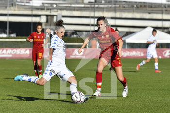 2022-01-15 - Elisabetta Oliviero of Empoli F.C. Ladies and Emilie Bosshard Haavi of A.S. Roma during the 12th day of the Serie A Championship between A.S. Roma Women and Empoli F.C. Ladies at the stadio Tre Fontane on 15th of January, 2022 in Rome, Italy. - AS ROMA WOMEN VS EMPOLI LADIES - ITALIAN SERIE A WOMEN - SOCCER