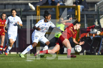 2022-01-15 - Tecla Pettenuzzo of AS Roma Women and Chanté-Mary Dompig of Empoli F.C. Ladies during the 12th day of the Serie A Championship between A.S. Roma Women and Empoli F.C. Ladies at the stadio Tre Fontane on 15th of January, 2022 in Rome, Italy. - AS ROMA WOMEN VS EMPOLI LADIES - ITALIAN SERIE A WOMEN - SOCCER