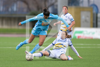 2022-02-26 - Jaimes Soledad (99) Napoli Femminile cfights for the ball with  Caterina Ambrosi (25) Hellas Verona Women during the Italian Serie A Women 2021/2022 match between Napoli Femminile vs Hellas Verona Women on February 26, 2022 at the Stadium Giuseppe Piccolo in Cercola Italy - NAPOLI FEMMINILE VS HELLAS VERONA WOMEN - ITALIAN SERIE A WOMEN - SOCCER