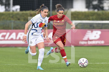 2022-02-27 - Marta Teresa Pandini of Inter Women and Angelica Soffia of AS Roma Women during the 15th day of the Serie A Championship between A.S. Roma Women and Inter Women at the stadio Tre Fontane on 25th of January, 2022 in Rome, Italy. - AS ROMA VS INTER - FC INTERNAZIONALE - ITALIAN SERIE A WOMEN - SOCCER