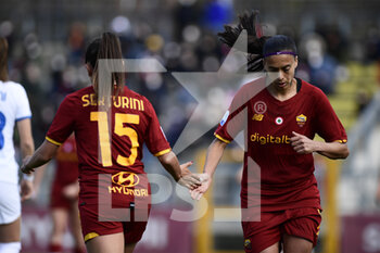 2022-02-27 - Annamaria Serturini and Andressa Alves of AS Roma during the Serie A Women match between AS Roma and FC Internazionale at Stadio Tre Fontane on February 27, 2022 in Rome, Italy. - AS ROMA VS INTER - FC INTERNAZIONALE - ITALIAN SERIE A WOMEN - SOCCER