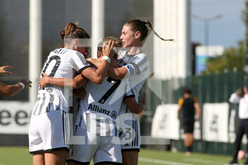 2022-09-16 - Cecilia Salvai (Juventus Women) and Cristiana Girelli (Juventus Women) celebrates the goal of Valentina Cernoia (Juventus Women) - JUVENTUS FC VS AS ROMA - ITALIAN SERIE A WOMEN - SOCCER