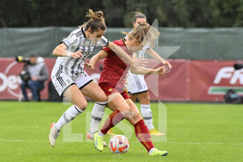 2022-12-11 - Martina Lenzini of Juventus Women and Emilie Bosshard Haavi of A.S. Roma during the 12th day of the Serie A Championship between A.S. Roma Women and Juventus F.C. Women at the Stadio Tre Fontane on 11th of December, 2022 in Rome, Italy. - AS ROMA VS JUVENTUS FC - ITALIAN SERIE A WOMEN - SOCCER