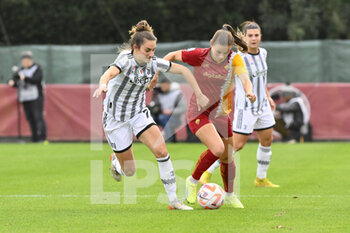 2022-12-11 - Martina Lenzini of Juventus Women and Emilie Bosshard Haavi of A.S. Roma during the 12th day of the Serie A Championship between A.S. Roma Women and Juventus F.C. Women at the Stadio Tre Fontane on 11th of December, 2022 in Rome, Italy. - AS ROMA VS JUVENTUS FC - ITALIAN SERIE A WOMEN - SOCCER