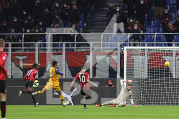 2022-01-06 - Rafael Leao of AC Milan scores a goal during the Serie A 2021/22 football match between AC Milan and AS Roma at Giuseppe Meazza Stadium, Milan, Italy on January 06, 2022 - AC MILAN VS AS ROMA - ITALIAN SERIE A - SOCCER