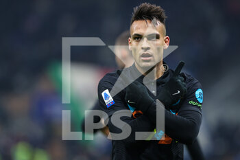 2022-01-09 - Lautaro Martinez of FC Internazionale celebrates after scoring a goal during the Serie A 2021/22 football match between FC Internazionale and SS Lazio at Giuseppe Meazza Stadium, Milan, Italy on January 09, 2022 - INTER - FC INTERNAZIONALE VS SS LAZIO - ITALIAN SERIE A - SOCCER