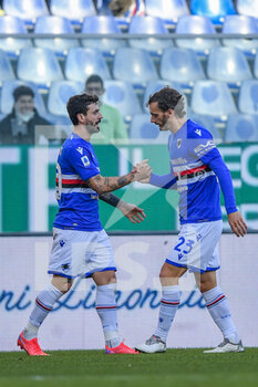 2022-01-15 - Francesco Caputo  (Sampdoria) and Manolo Gabbiadini (Sampdoria) celebrates after scoring a goal - UC SAMPDORIA VS TORINO FC - ITALIAN SERIE A - SOCCER