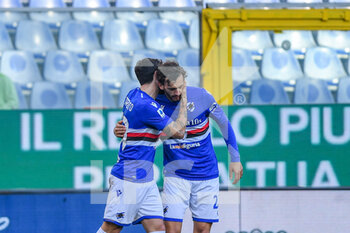 2022-01-15 - Francesco Caputo (Sampdoria) and Manolo Gabbiadini (Sampdoria) celebrates after scoring a goal - UC SAMPDORIA VS TORINO FC - ITALIAN SERIE A - SOCCER