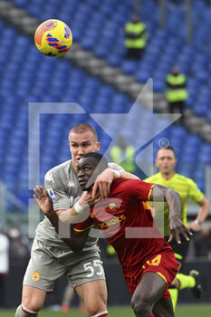 2022-02-05 - Leo Ostigard of Genoa CFC and Felix Afena-Gyan of A.S. Roma during the 24th day of the Serie A Championship between A.S. Roma vs Genoa CFC on 5th February 2022 at the Stadio Olimpico in Rome, Italy. - AS ROMA VS GENOA CFC - ITALIAN SERIE A - SOCCER
