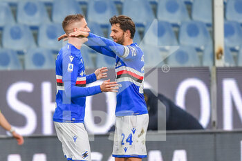 2022-02-06 - Andrea Conti and Bartosz Bereszynski (Sampdoria) celebrates after scoring a goal 3 - 0 - UC SAMPDORIA VS US SASSUOLO - ITALIAN SERIE A - SOCCER