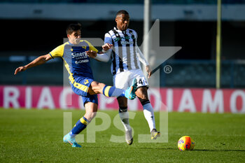 2022-02-13 - Verona's Giovanni Simeone in action against Udinese's Marvin Zeegelaar - HELLAS VERONA FC VS UDINESE CALCIO - ITALIAN SERIE A - SOCCER