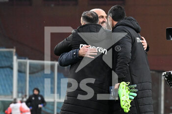 2022-02-19 - Marco Lanna President of Sampdoria Fabio Quagliarella  and Emil Mulyadi Audero 
 (Sampdoria) celebrates after scoring a match - UC SAMPDORIA VS EMPOLI FC - ITALIAN SERIE A - SOCCER