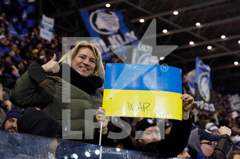 2022-02-28 - Atalanta BC fan expose a flag reading “Stop War”  - ATALANTA BC VS UC SAMPDORIA - ITALIAN SERIE A - SOCCER