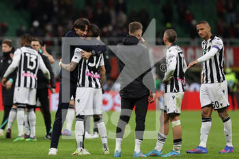 2022-02-25 - Gabriele Cioffi Head Coach of Udinese Calcio celebrates the victory at the end of the match during the Serie A 2021/22 football match between AC Milan and Udinese Calcio at Giuseppe Meazza Stadium, Milan, Italy on February 25, 2022 - AC MILAN VS UDINESE CALCIO - ITALIAN SERIE A - SOCCER