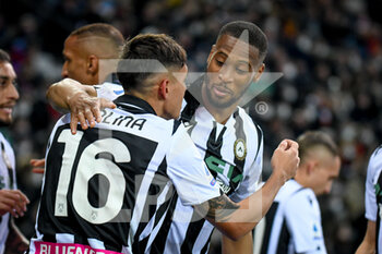 2022-03-13 - Udinese's Nahuel Molina celebrates after scoring a goal 1-0 with Udinese's Beto Betuncal - UDINESE CALCIO VS AS ROMA - ITALIAN SERIE A - SOCCER