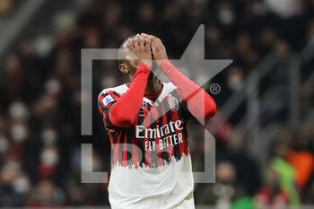 2022-04-04 - Pierre Kalulu of AC Milan reacts during the Serie A 2021/22 football match between AC Milan and Bologna FC at Giuseppe Meazza Stadium, Milan, Italy on April 04, 2022 - AC MILAN VS BOLOGNA FC - ITALIAN SERIE A - SOCCER