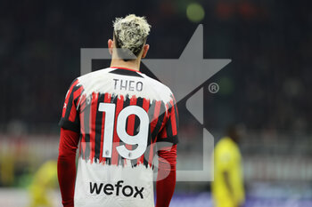 2022-04-04 - Theo Hernandez of AC Milan with AC Milan new jersey during the Serie A 2021/22 football match between AC Milan and Bologna FC at Giuseppe Meazza Stadium, Milan, Italy on April 04, 2022 - AC MILAN VS BOLOGNA FC - ITALIAN SERIE A - SOCCER