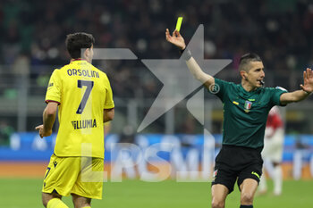 2022-04-04 - Riccardo Orsolini of Bologna FC yellow card during the Serie A 2021/22 football match between AC Milan and Bologna FC at Giuseppe Meazza Stadium, Milan, Italy on April 04, 2022 - AC MILAN VS BOLOGNA FC - ITALIAN SERIE A - SOCCER