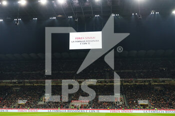 2022-04-04 - A message of support for Sinisa Mihajlovic is seen on a giant screen during the Serie A 2021/22 football match between AC Milan and Bologna FC at Giuseppe Meazza Stadium, Milan, Italy on April 04, 2022 - AC MILAN VS BOLOGNA FC - ITALIAN SERIE A - SOCCER