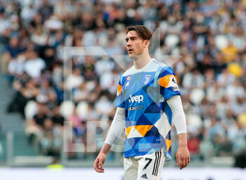 2022-04-16 - Dusan Vlahovic of Juventus Fc during the Italian Serie A football match between Juventus FC and Bologna on April 16, 2022 at Allianz Stadium in Turin, Italy - JUVENTUS FC VS BOLOGNA FC - ITALIAN SERIE A - SOCCER