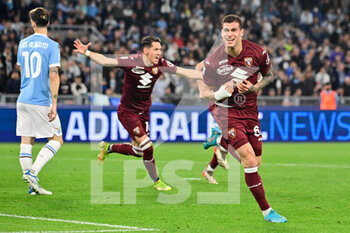 2022-04-16 - Pietro Pellegri (Torino FC) celebrates after scoring the goal 0-1 during the Italian Football Championship League A 2021/2022 match between SS Lazio vs torino FC at the Olimpic Stadium in Rome on 16 April 2022. - SS LAZIO VS TORINO FC - ITALIAN SERIE A - SOCCER