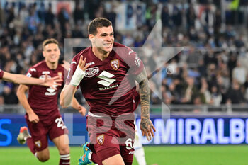 2022-04-16 - Pietro Pellegri (Torino FC) celebrates after scoring the goal 0-1 during the Italian Football Championship League A 2021/2022 match between SS Lazio vs torino FC at the Olimpic Stadium in Rome on 16 April 2022. - SS LAZIO VS TORINO FC - ITALIAN SERIE A - SOCCER