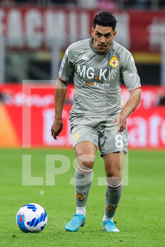 2022-04-15 - Nadiem Amiri of Genoa CFC in action during the Serie A 2021/22 football match between AC Milan and Genoa CFC at Giuseppe Meazza Stadium, Milan, Italy on April 15, 2022 - AC MILAN VS GENOA CFC - ITALIAN SERIE A - SOCCER
