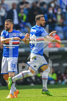 2022-04-16 - Francesco Caputo  (Sampdoria) celebrates after scoring a goal - UC SAMPDORIA VS US SALERNITANA - ITALIAN SERIE A - SOCCER