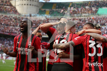 2022-05-01 - Rafael Leao (AC Milan) celebrates after scoring his side's first goal of the match - AC MILAN VS ACF FIORENTINA - ITALIAN SERIE A - SOCCER