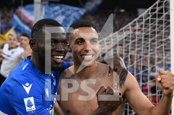 2022-04-30 - Omar Colley - Abdelhamid Sabiri celebrates after scoring a match - UC SAMPDORIA VS GENOA CFC - ITALIAN SERIE A - SOCCER