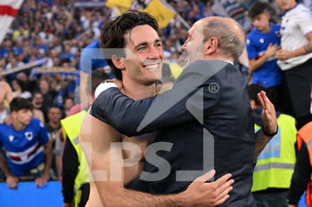 2022-04-30 - Tommaso Augello and Marco Lanna, President UC Sampdoria celebrates after scoring a match - UC SAMPDORIA VS GENOA CFC - ITALIAN SERIE A - SOCCER