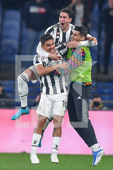 2022-05-06 - Paulo Exequiel Dybala - Dusan Vlahovic and Alvaro Borja Morata (Juventus) celebrates after scoring a goal 0-1 - GENOA CFC VS JUVENTUS FC - ITALIAN SERIE A - SOCCER