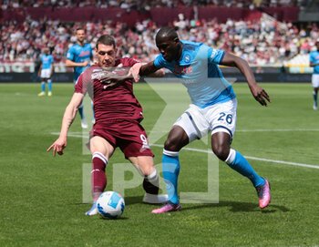 2022-05-07 - Andrea Belotti of Torino Fc and Kalidou Koulibaly (Ssc Napoli) during the Italian Serie A, football match between Torino FC and Ssc Napoli, on 07 of May 2022 at Grande Torino stadium in Torino, Italy Italy. Photo Nderim KACELI - TORINO FC VS SSC NAPOLI - ITALIAN SERIE A - SOCCER