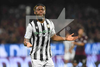 2022-05-22 - Destiny Udogie ( Udinese Calcio) cheers after scoring the goal  during the Serie A 2021/22 match between US Salernitana 1919 and Udinese Calcio  Arechi  Stadium - US SALERNITANA VS UDINESE CALCIO - ITALIAN SERIE A - SOCCER