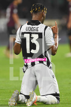 2022-05-22 - Destiny Udogie ( Udinese Calcio) cheers after scoring the goal  during the Serie A 2021/22 match between US Salernitana 1919 and Udinese Calcio  Arechi  Stadium - US SALERNITANA VS UDINESE CALCIO - ITALIAN SERIE A - SOCCER