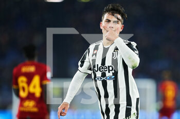 2022-01-09 - Paulo Dybala of Juventus celebrates after scoring 1-1 goal during the Italian championship Serie A football match between AS Roma and Juventus FC on January 9, 2022 at Stadio Olimpico in Rome, Italy - AS ROMA VS JUVENTUS FC - ITALIAN SERIE A - SOCCER