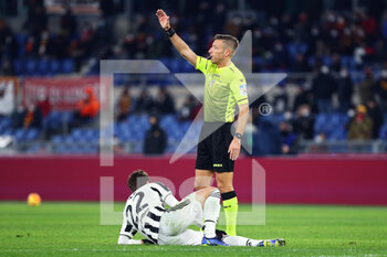 2022-01-09 - Federico Chiesa of Juventus reacts after being injured during the Italian championship Serie A football match between AS Roma and Juventus FC on January 9, 2022 at Stadio Olimpico in Rome, Italy - AS ROMA VS JUVENTUS FC - ITALIAN SERIE A - SOCCER