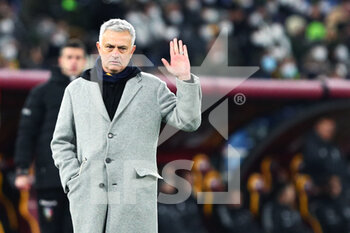 2022-01-09 - Jose' Mourinho head coach of Juventus gestures during the Italian championship Serie A football match between AS Roma and Juventus FC on January 9, 2022 at Stadio Olimpico in Rome, Italy - AS ROMA VS JUVENTUS FC - ITALIAN SERIE A - SOCCER